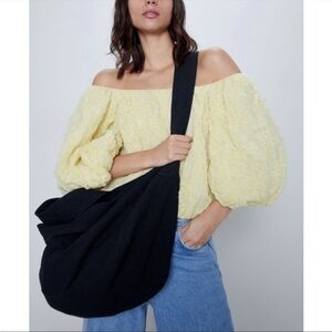 Zara black textured shopper bag